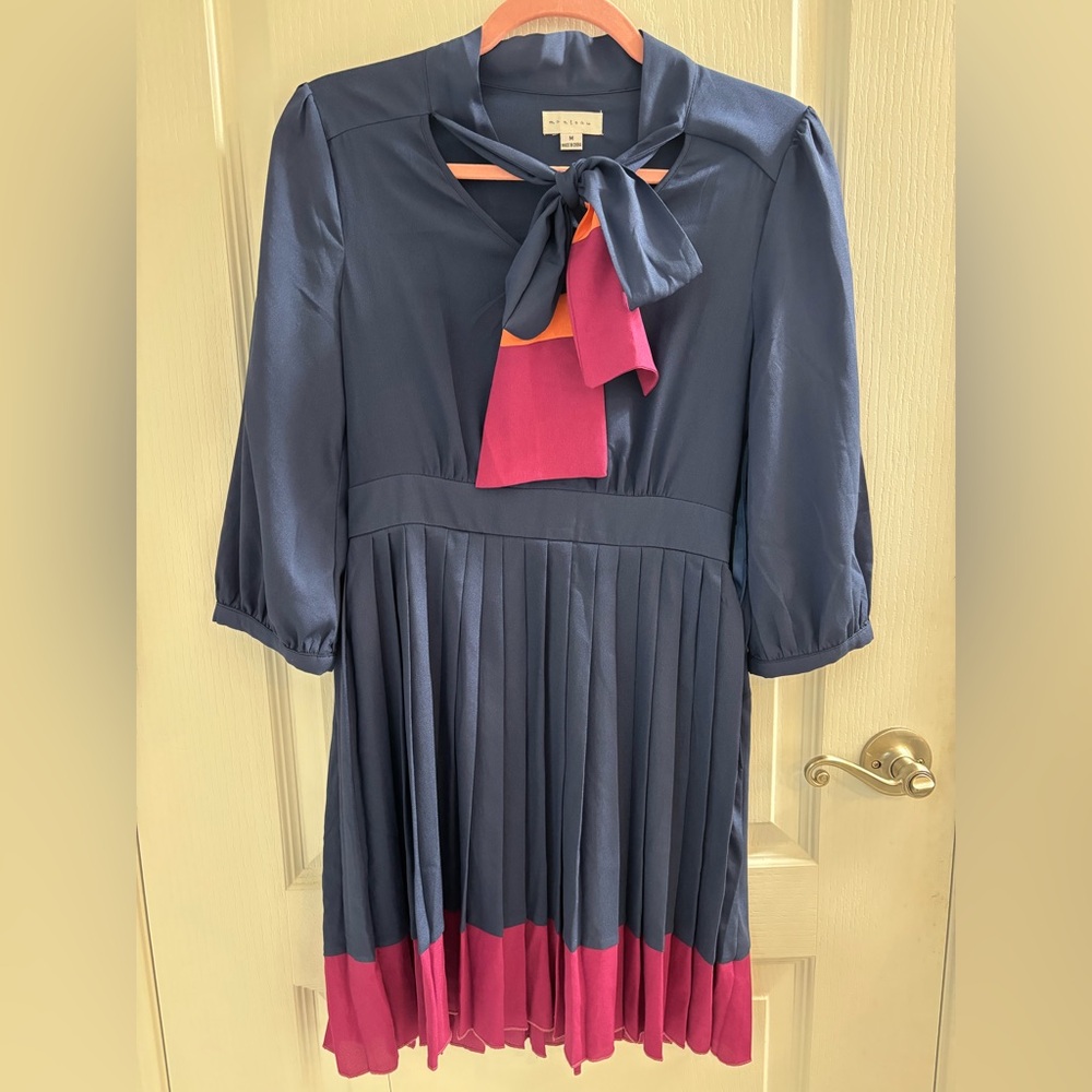 ModCloth Monteau Blue Pleated Tie Front Dress